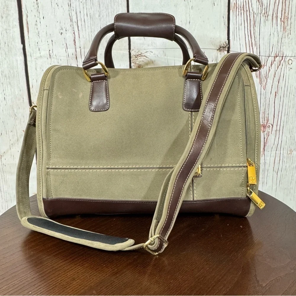 Diane Von Furstenberg Olive Green Tweed and Brown leather WoMen's Train case Bag